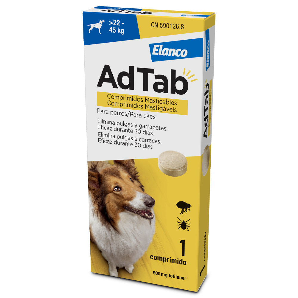 Comprimido Mastigável Contra Pulgas e Carraças de 22kg a 45kg - AdTab