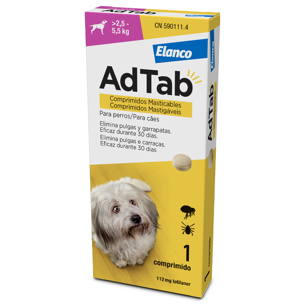 Comprimido Mastigável Contra Pulgas e Carraças de 2.5kg a 5.5kg - AdTab