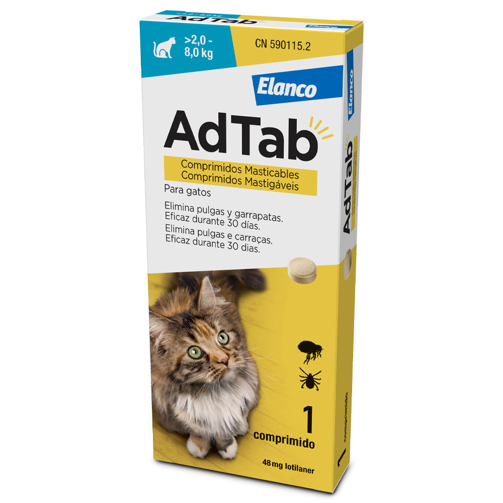 Comprimido Mastigável Contra Pulgas e Carraças de 2kg a 8kg - AdTab